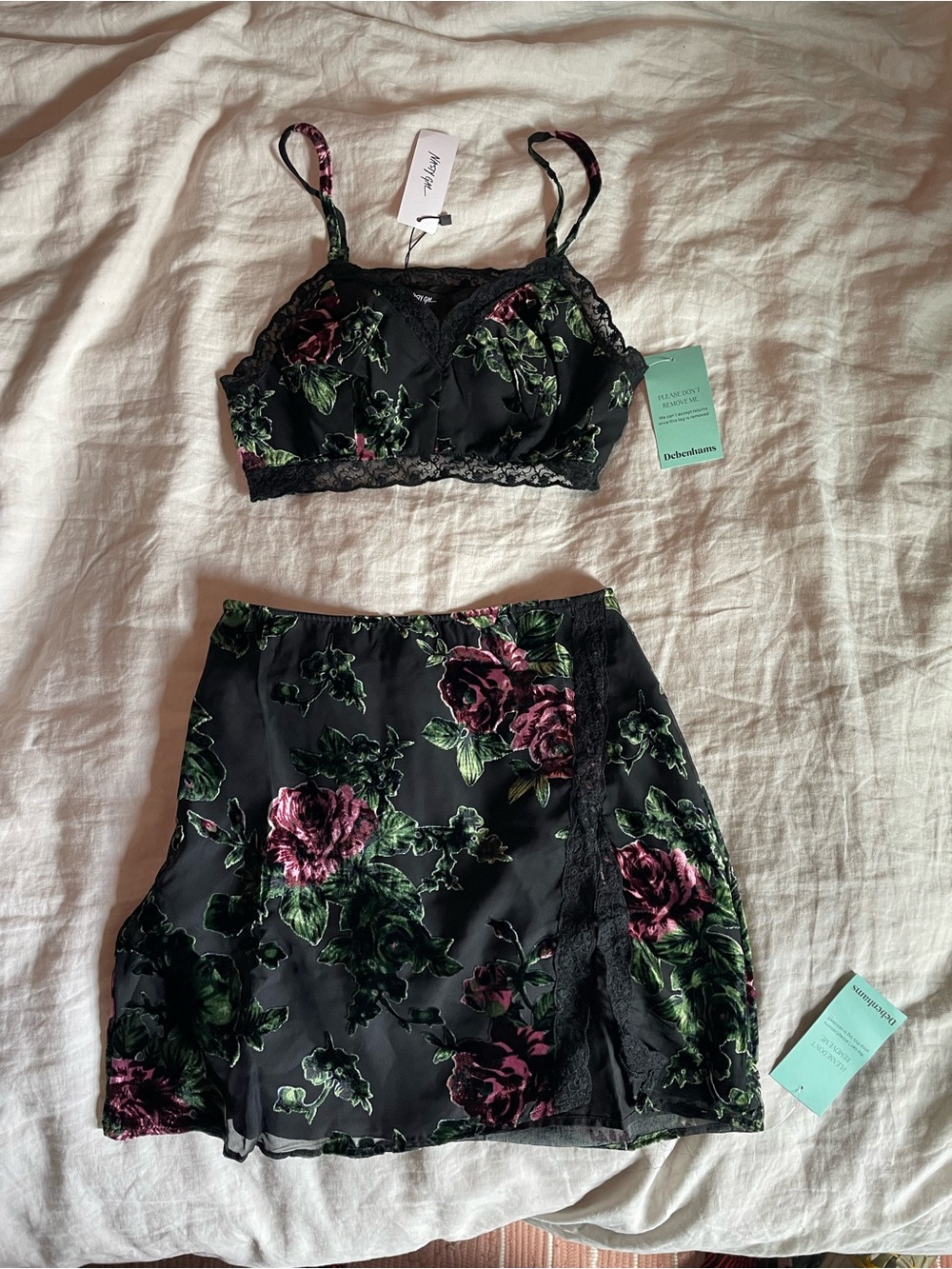 Nasty Gal Black Floral Lace Two-Piece Skirt Set